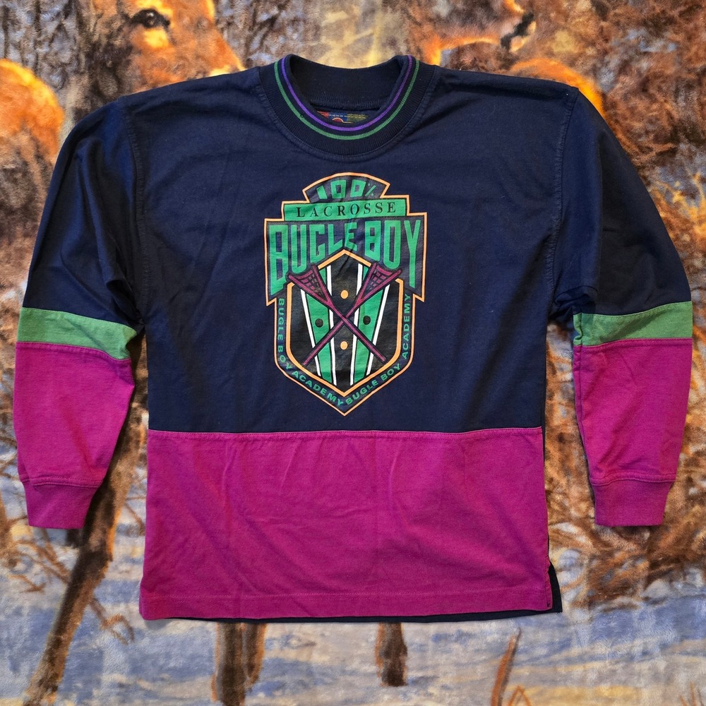 Vintage Bugle Boy Lacrosse Rugby Women's Colorblock Collegiate Long Sleeve sz XL